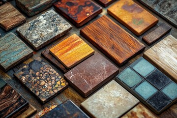 Poster - A close-up shot of variously colored ceramic tiles arranged together