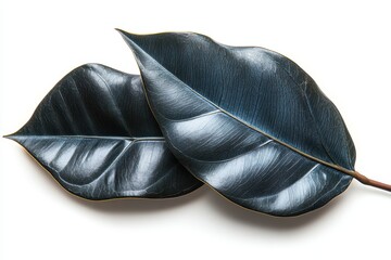 Wall Mural - A broad, glossy rubber plant leaf with smooth edges, isolated on white background 