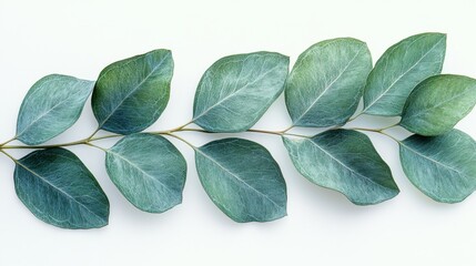 Wall Mural - A eucalyptus leaf with a smooth surface and elongated shape, isolated on white background 