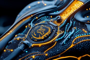 Poster - Hyper-detailed close-up of a biosensor patch on a patientâ€™s skin, showing the intricate design of the wearable technology and how it interacts with the body