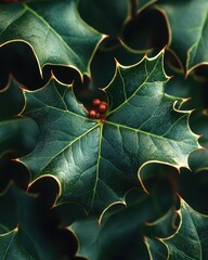 Wall Mural - A holly leaf with spiked edges and deep green color, isolated on white background 