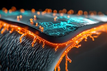 Poster - Hyper-detailed close-up of a biosensor patch on a patientâ€™s skin, showing the intricate design of the wearable technology and how it interacts with the body