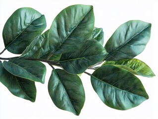 Wall Mural - a magnolia leaf with a waxy surface and smooth edges, isolated on white background