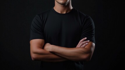 A mockup of a man in a black T-shirt in gothic look
