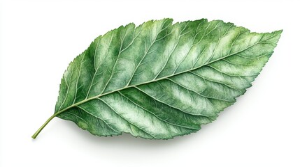 Wall Mural - A realistic hawthorn leaf with a lobed structure and serrated edges, isolated on white background 