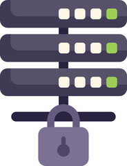 Poster - server rack is being secured with a padlock, in flat design style