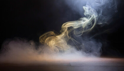 Poster - A swirling mist dances gracefully across a dark surface, illuminated by soft light in an artistic display of movement and texture