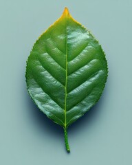 Wall Mural - a tea leaf with a smooth surface and slightly wavy edges, isolated on white background