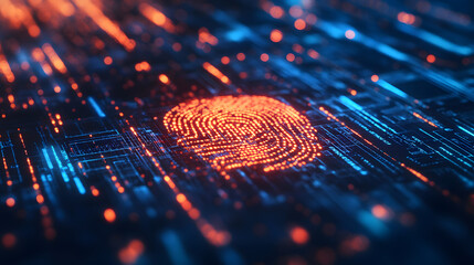 Digital fingerprint, concept background for technology and data security, online scan and identification with a finger.