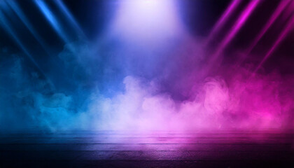 Poster - Colorful stage lights casting vibrant beams and colored smoke in a performance setting during an evening event
