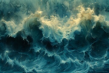 Wall Mural - a painting of a large wave crashing into the ocean. ai.