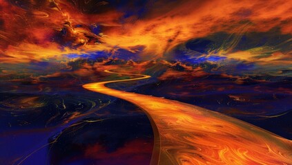 Canvas Print - A winding road through an abstract landscape. AI.