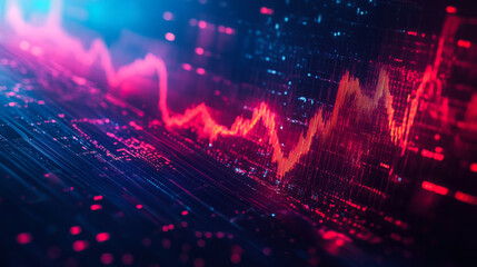 Poster - vibrant visualization of a fluctuating data graph with colorful digital patterns in a high-tech envi
