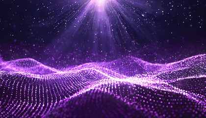Poster - a vibrant display of purple light waves shimmering across a dark background during a cosmic explorat