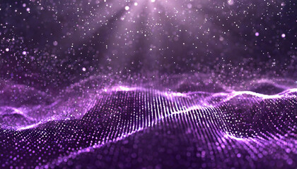 Poster - abstract purple waves of glowing particles create a mesmerizing visual effect in a cosmic atmosphere