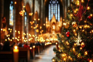 dimly lit church interior filled with people holding lit candles, creating a warm glow as they parti