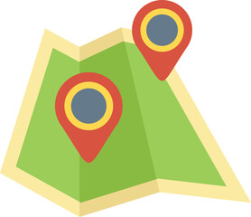 Poster - folded abstract map with two red location pins showing the destination point