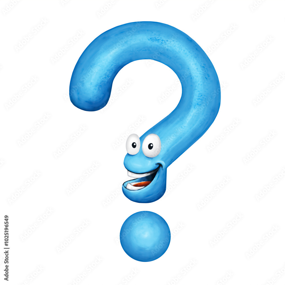 blue question mark and smiling face cartoon illustration isolated on ...