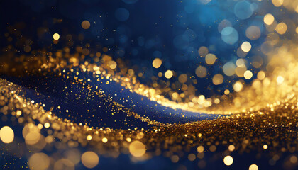 Poster - shimmering golden particles swirl elegantly against a deep blue background, creating a mesmerizing v