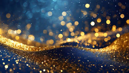 Poster - Sparkling golden and blue glitter waves create a mesmerizing visual display of light reflections at a festive event