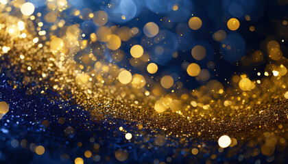 Poster - Glowing golden and blue particles swirl together in an enchanting display of light and texture during a festive celebration