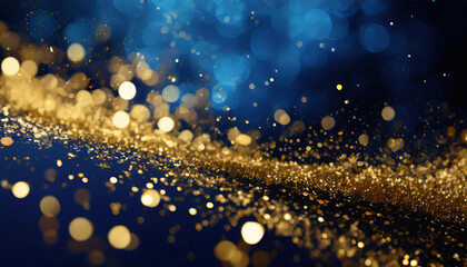 Poster - Shimmering golden glitter spread against a soft blue background creating a magical and festive atmosphere