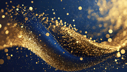 Poster - Golden glitter swirls through a deep blue background, creating an enchanting visual effect during an evening event