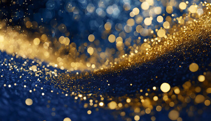 Poster - abstract shimmering golden particles against a deep blue backdrop creating a captivating visual effe