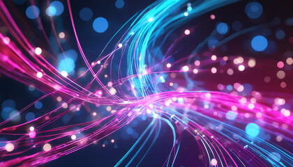 Poster - Colorful abstract light trails swirling in a dark background, creating a vibrant and dynamic atmosphere for artistic inspiration