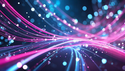 Poster - Vibrant abstract light trails and glowing particles create a dynamic visual experience in a digital art setting