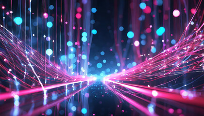 Poster - Colorful abstract light trails creating a vibrant digital landscape in a darkened environment