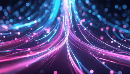 Poster - colorful abstract light trails flowing in vibrant patterns with blue, pink, and violet hues at an ar