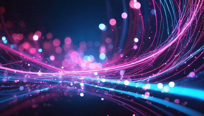 Poster - abstract display of colorful light trails and glowing particles creating a dynamic visual effect in 