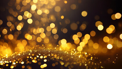 Poster - Golden bokeh lights creating a magical atmosphere during a festive celebration in a dimly lit space