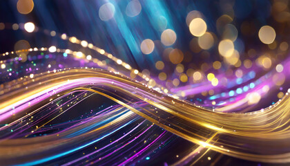 Poster - Elegant flowing waves of golden and purple light create a mesmerizing visual effect in an abstract design