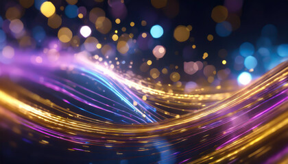 Poster - Colorful abstract waves with glowing particles create a vibrant background effect during a nighttime event