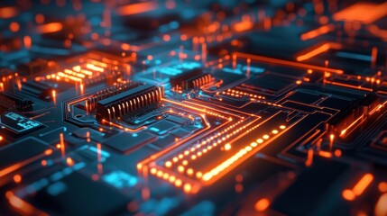 Poster - Illuminated Circuit Board with Orange and Blue Lights