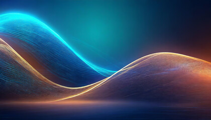 Poster - flowing waves of blue and orange light create a serene visual effect in a digital abstract artwork d