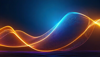 Poster - abstract glowing waves of blue and orange light flowing gracefully against a deep dark background du