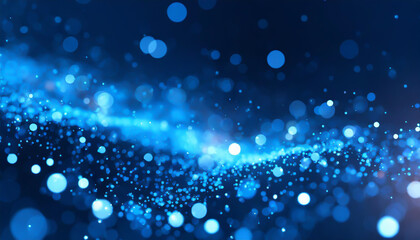 Poster - bright blue bokeh lights swirl beautifully, creating a mesmerizing abstract pattern in a dark backgr