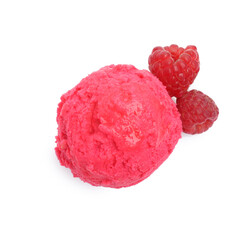 Sticker - Delicious raspberry sorbet and fresh berries isolated on white, top view