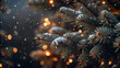 © Alisa - Snow fall in winter forest. Christmas new year magic. Blue spruce fir tree branches detail. Banner image