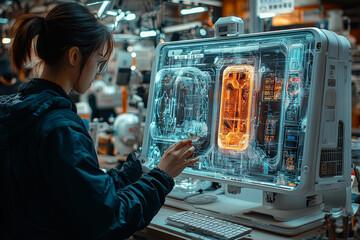 Fototapete - A person using assistive technology to work on a design project, highlighting creativity and innovation. Concept of technology.