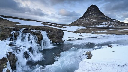 Wall Mural - kirkjufell mountain and waterfall in iceland