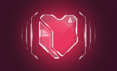 Leinwandbilder - VR HUD digital futuristic style videogame user interface red heart shape shield logo. Gaming cyberspace protect health level and life indicator icon. Hi tech GUI FUI energy infographic design element