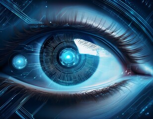 digital composite of eye scanning a futuristic interface