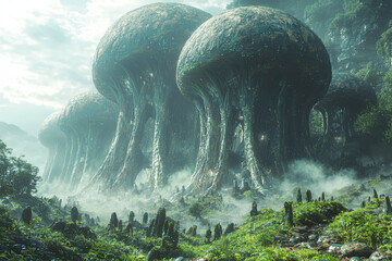 Poster - an alien society with multiple species living in harmony, representing the possibilities of diversit