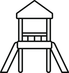 Poster - Simple line drawing of a playground slide tower with roof, for kids having fun playing outside