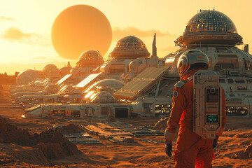 Poster - an alien city powered by renewable energy sources, representing sustainable technology in advanced c