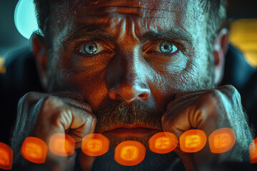 Poster - a stockbroker with a distressed expression, symbolizing the personal toll of a financial crash on pr